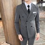 帅气时尚双排扣西装男套装修身西服三件套1012-SJT832-P260，男装西服套装，星座1012