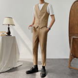 卡其色西装马甲修身小坎肩西服礼服伴郎团背心1012-M834-P45，男装背心/马甲，星座1012