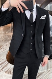 商务休闲条纹修身西装套装男士帅气西服三件套SJT813-P270，男装西服套装，星座1012