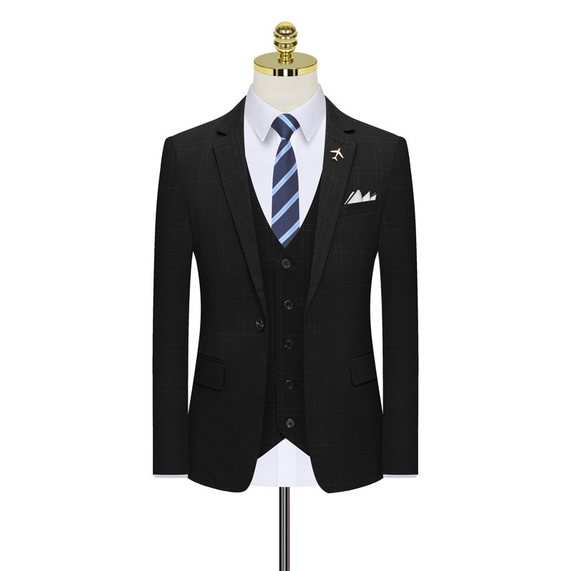 假模图双线格子品质西服套装男士三件套西装商务西装上班823-P280,男装西服套装,星座1012