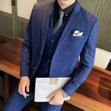 21秋冬新韩版格子西装三件套男西服套装结婚礼服正装SJT851-P260，男装西服套装，星座1012