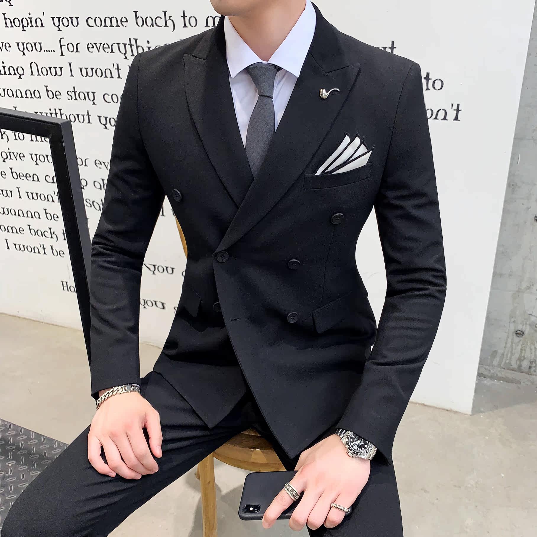 秋冬新款帅气西装三件套男套装韩版修身西服商务SJT806-P245,男装西服套装,星座1012