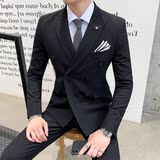 双排扣西服套装男西装三件套新郎结婚正装商务休闲SJT806-P245，男装西服套装，星座1012