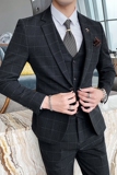 弹力西装套装男格子西服三件套帅气修身礼服新郎1012-SJT821-P260，男装西服套装，星座1012