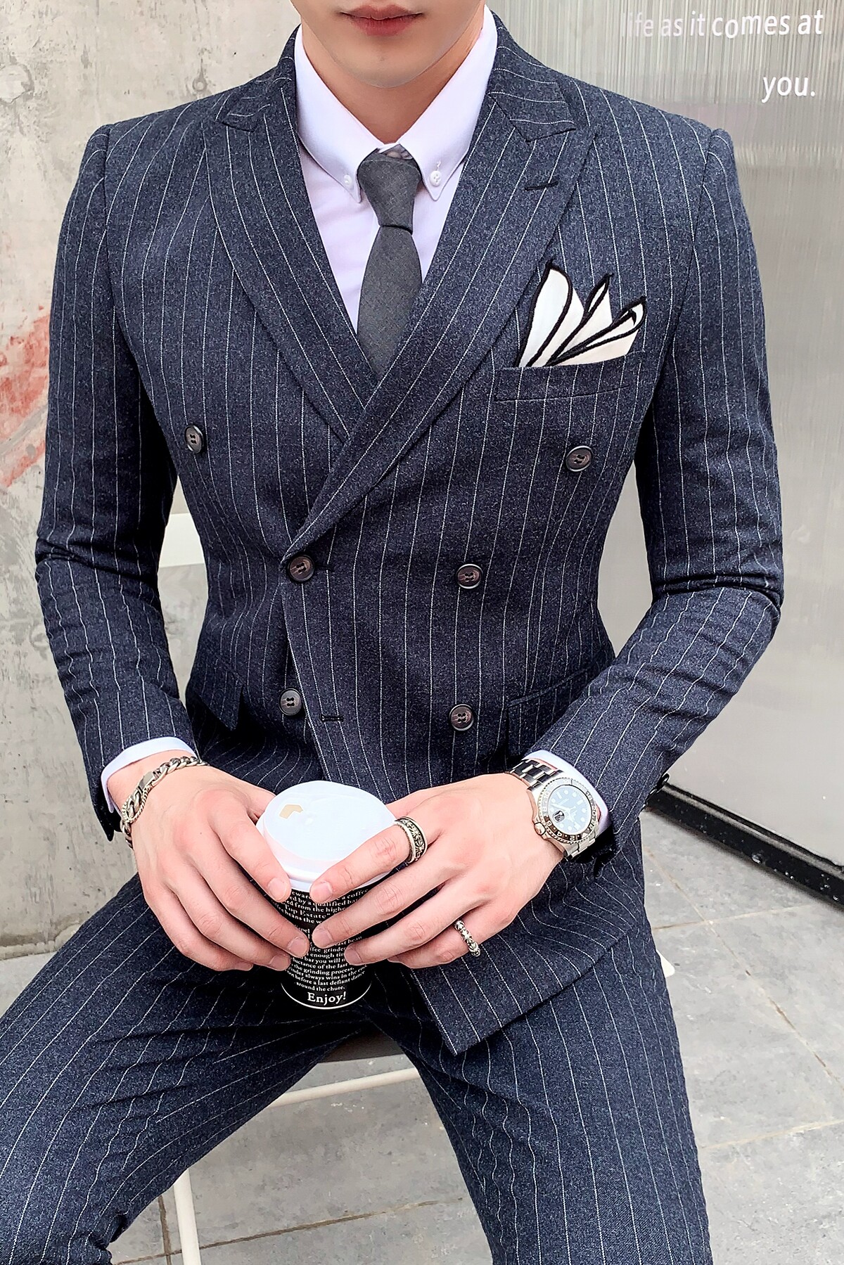 秋冬高质量男士双排扣条纹西装三件套职业礼服SJT810-P260,男装西服套装,星座1012