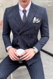秋冬高质量男士双排扣条纹西装三件套职业礼服SJT810-P260，男装西服套装，星座1012
