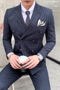 秋冬高质量男士双排扣条纹西装三件套职业礼服SJT810-P260图片