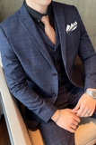 西装套装男高级感格子修身西服三件套商务新郎SJT851-P260，男装西服套装，星座1012