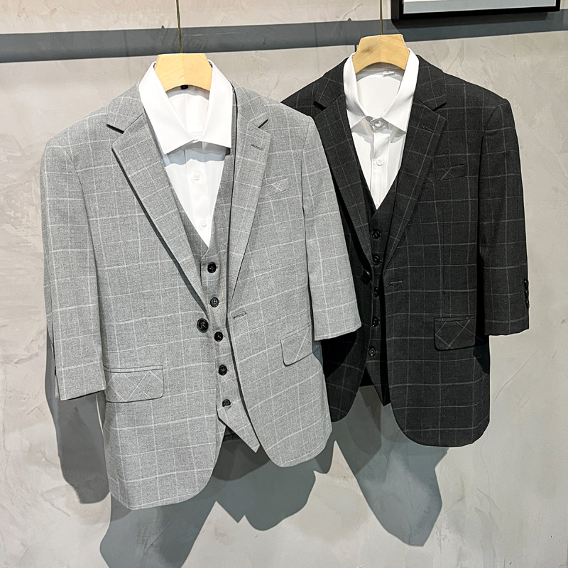 单西P80马甲35裤子50西服三件套七分袖西装套装SJT867-P165,男装西服套装,星座1012
