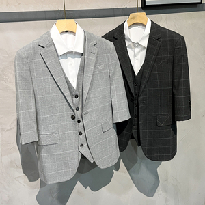 单西P80马甲35裤子50 西服三件套七分袖西装套装SJT867-P165图片