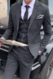 两粒扣格子西装男套装三件套商务休闲修身礼服SJT812-P280，男装西服套装，星座1012