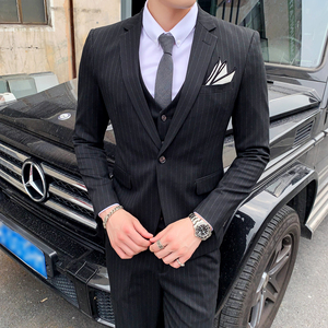 英伦条纹西服套装男士韩版修身小西装三件套结婚礼服 SJT813-P280图片