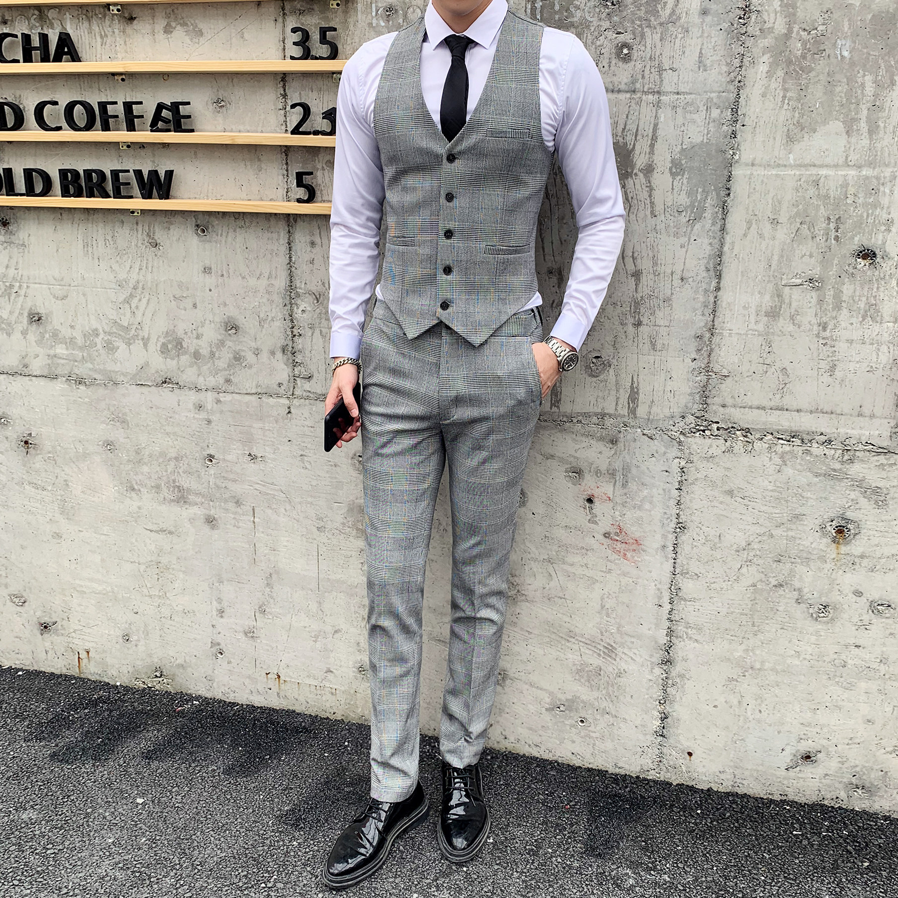 男士千鸟格修身西服马甲男新郎主持人礼服背心M801-P60,男装背心/马甲,星座1012