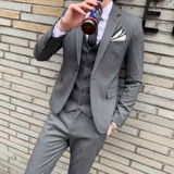 新款英伦条纹西服套装男士修身休闲西装新郎结婚礼服SJT813-P280，男装西服套装，星座1012