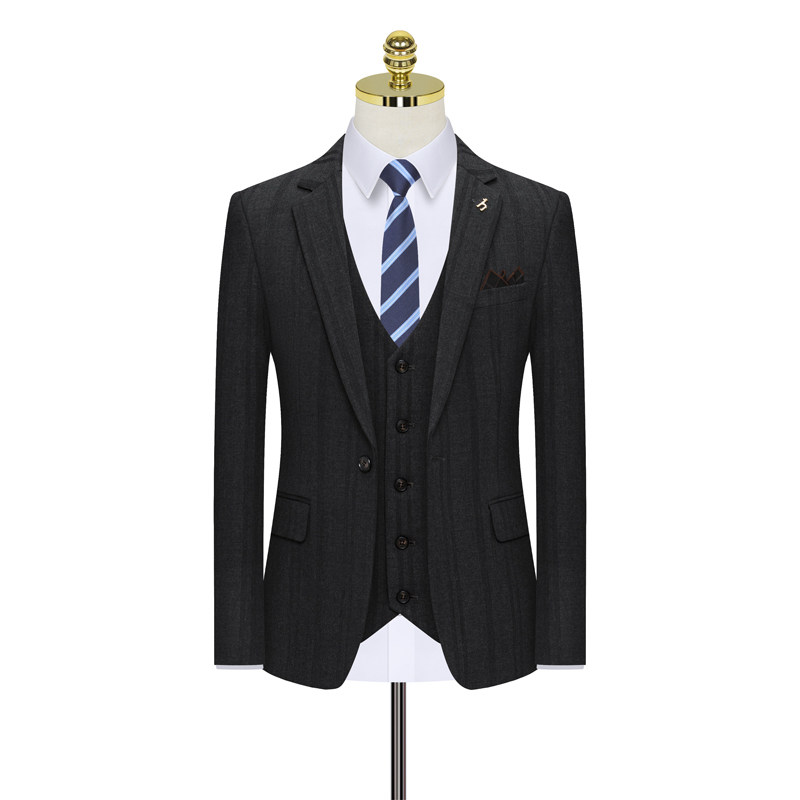 假模图条纹深灰色西服套装男三件套商务职业礼服正装西装822-P260,男装西服套装,星座1012