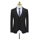 假模图条纹深灰色西服套装男三件套商务职业礼服正装西装822-P260，男装西服套装，星座1012
