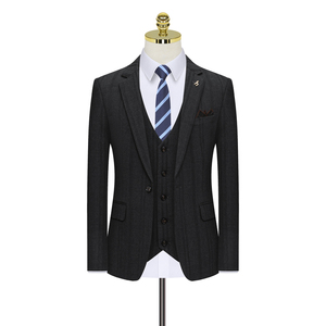 假模图条纹深灰色西服套装男三件套商务职业礼服正装西装822-P260图片