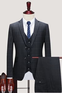 格子西装男套装商务职业休闲礼服新郎结婚轻熟绅士西服潮婚礼P295图片