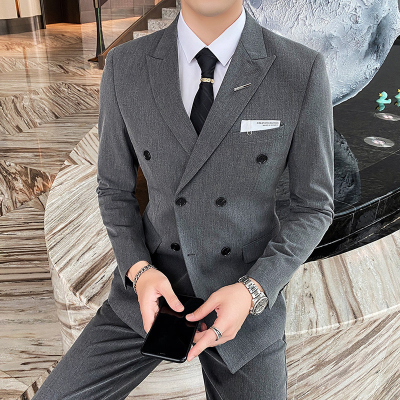 西装男套装修身双排扣结婚西服商务职业礼服三件套SJT832-P235,男装西服套装,星座1012