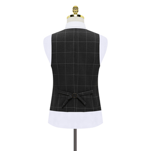 格子款一粒扣浅灰西装套装三件套正装西服礼服8121-P280图片