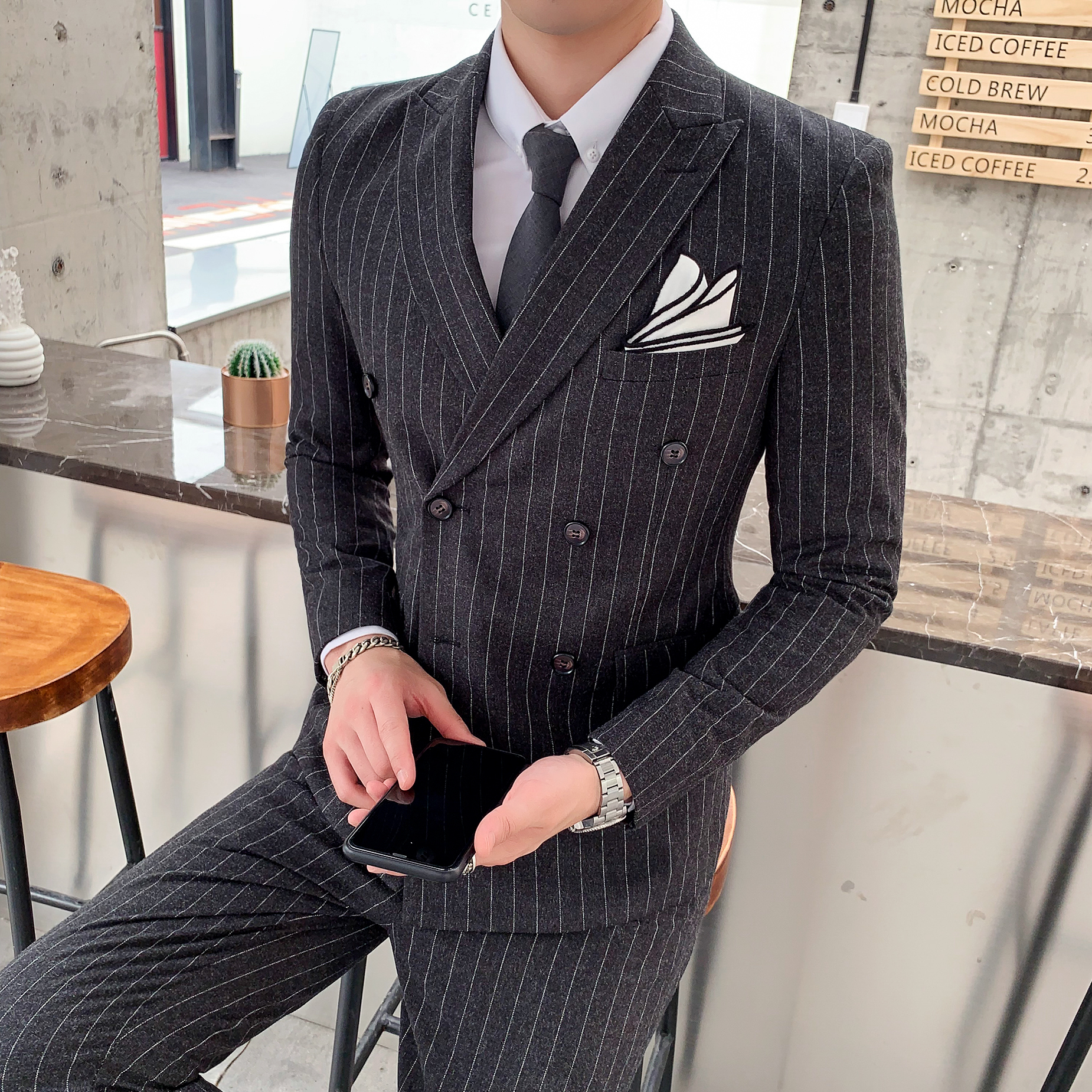 商务西装套装双排扣修身英伦西服潮流结婚礼服SJT810-P260，男装西服套装，星座1012