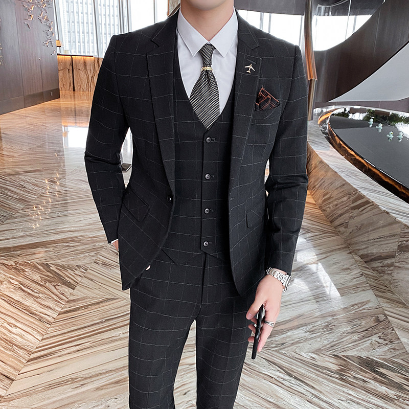 英伦格子西装男套装三件套修身西服商务休闲礼服SJT821-P260,男装西服套装,星座1012