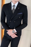 高品质条纹双排扣西装男套装修身商务西服三件套SJT826-P265，男装西服套装，星座1012