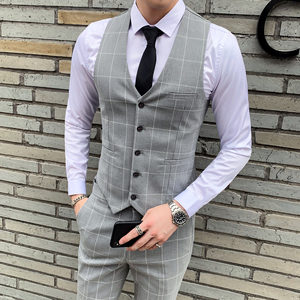 新款格子马夹男士韩版修身英伦休闲坎肩发型师马甲工装 M812-P60图片