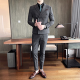 双排扣格子西装套装男三件套修身西服新郎结婚正装礼服SJT864P285，男装西服套装，星座1012