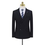 假模立体图双排扣条纹藏青西服套装男士西装三件套826-P265，男装西服套装，星座1012