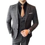 21秋冬新格子西服套装男韩版西装三件套新郎结婚礼服SJT811-P280，男装西服套装，星座1012