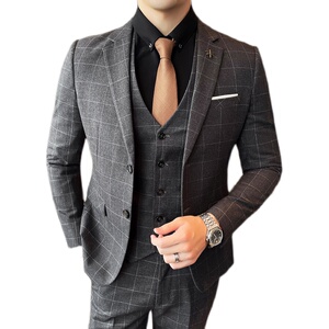 21秋冬新格子西服套装男韩版西装三件套新郎结婚礼服SJT811-P280图片
