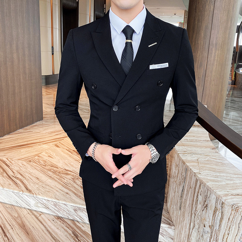 西装男套装修身双排扣结婚西服商务职业宴会礼服1012-SJT832-P260，男装西服套装，星座1012
