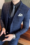 秋冬新款格子西服套装男三件套商务职业新郎结婚修身SJt861-P285，男装西服套装，星座1012