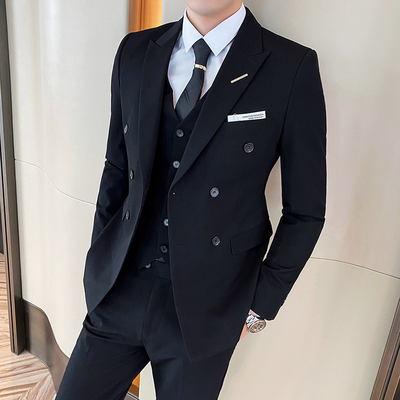 西装男套装修身双排扣结婚西服商务职业礼服三件套SJT832-P235图片