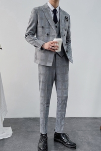 秋冬轻奢千鸟格双排扣西服套装男士商务西装三件套8012-P300图片
