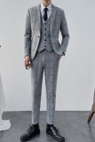 秋冬新款一粒扣千鸟格西服套装三件套西装男1012-SJT8011-P300，男装西服套装，星座1012