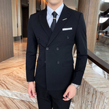 帅气时尚双排扣西装男套装修身西服三件套1012-SJT832-P260，男装西服套装，星座1012