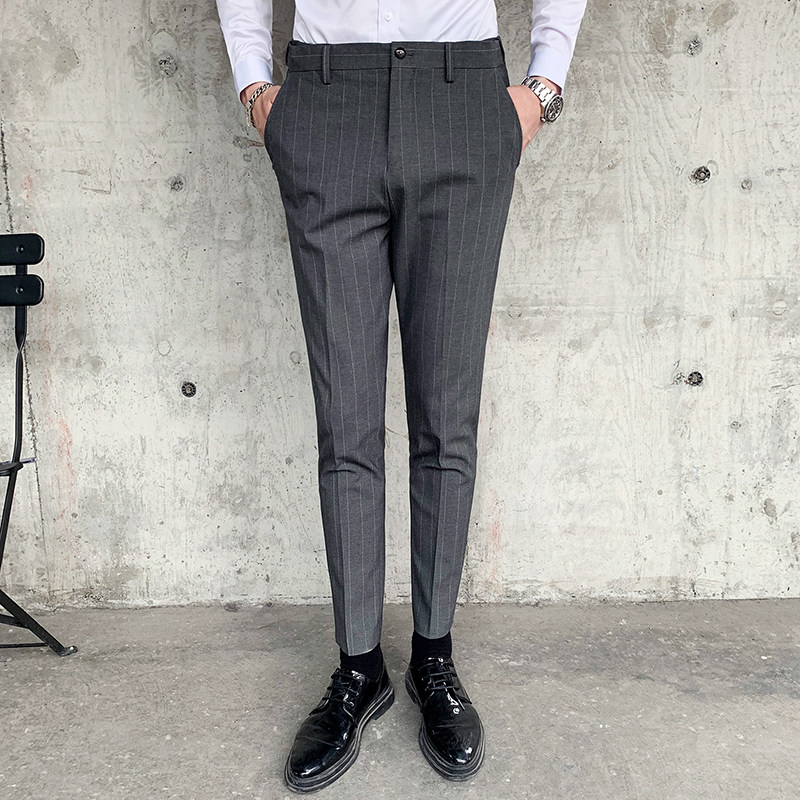 帅气条纹西裤男青年休闲百搭长裤西服正装小脚裤1012,男装休闲裤,星座1012