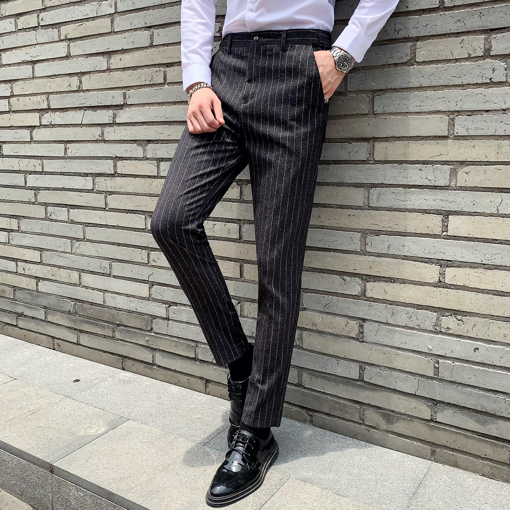 秋冬新款男士西裤商务绅士条纹休闲裤修身西裤K809-P70,男装西裤,星座1012