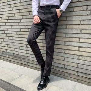 秋冬新款男士西裤商务绅士条纹休闲裤修身西裤K809-P70图片