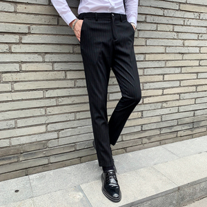英伦竖条纹男士西裤韩版修身休闲裤职业工装裤发型师潮 K813-P75图片