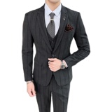 秋冬潮流韩版修身条纹西服套装男西装三件套新郎结婚SJT-822-P260，男装西服套装，星座1012