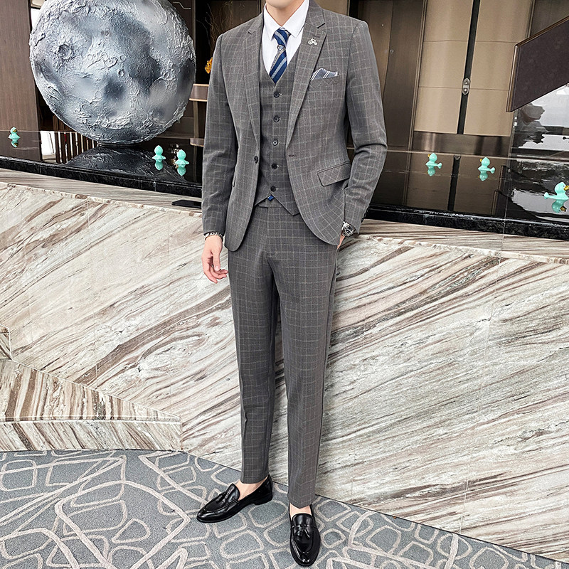 商务绅士格子西装男套装三件套上班新郎结婚礼服1012-SJT830-P280,男装西服套装,星座1012
