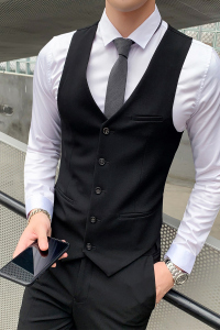 新款英伦男士纯色马甲时尚韩版修身马夹坎肩发型师工装 M802-P60图片