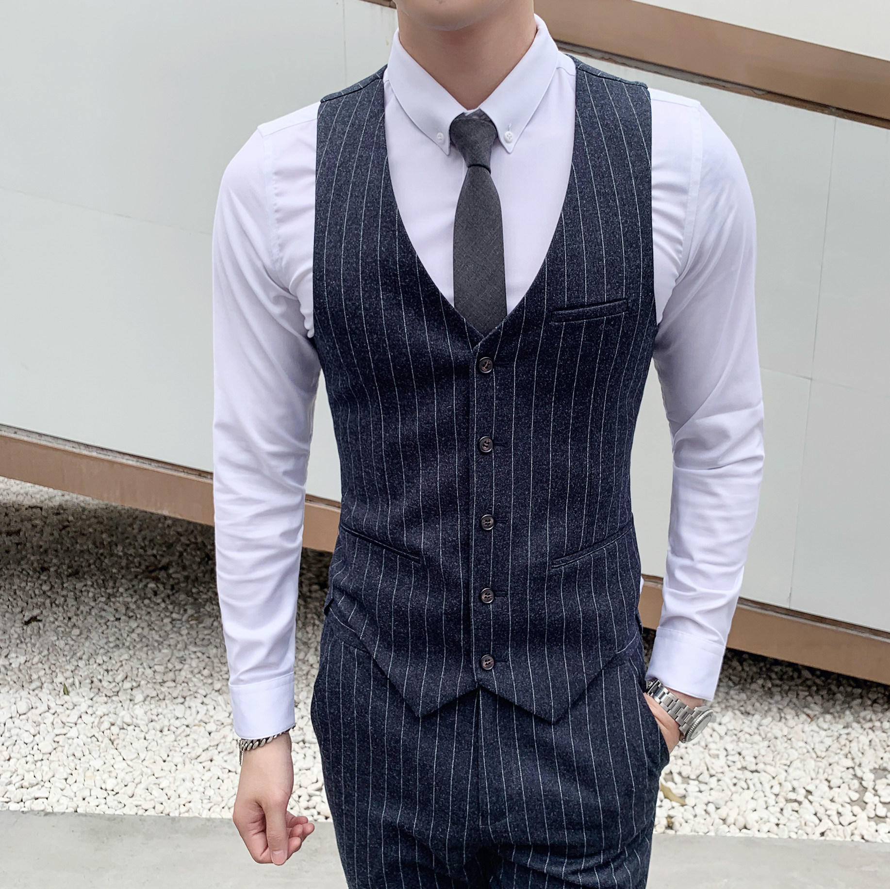 秋冬新款男士商务条纹修身西装小坎肩M809-P55,男装西服套装,星座1012