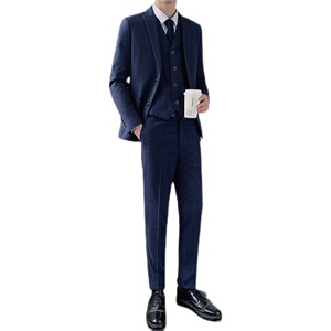 秋冬新款高品质大码西装男套装格子西服新郎结婚厚款SJT851-P260图片