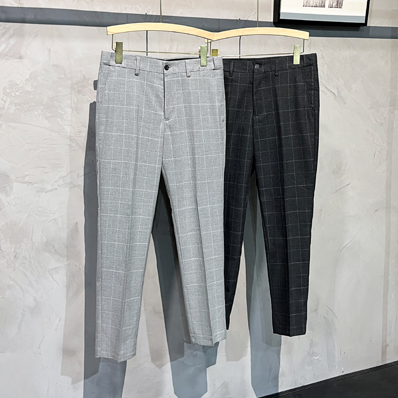 夏季格子小西裤九分裤锥形休闲裤薄款浅灰 K867-P50图片