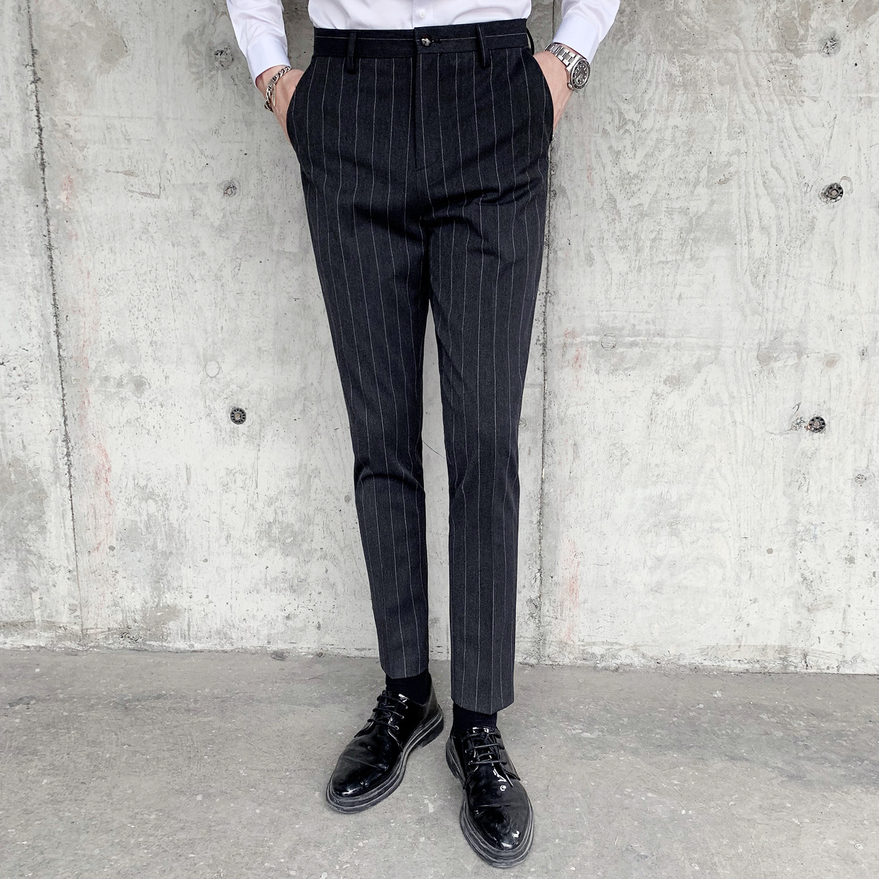 帅气条纹西裤男青年休闲百搭长裤西服正装小脚裤1012,男装休闲裤,星座1012