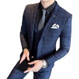 秋冬新款格子西服套装男三件套商务职业新郎结婚修身SJt861-P285，男装西服套装，星座1012